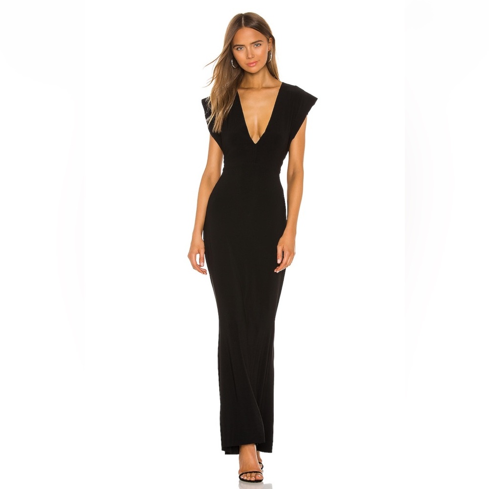 Revolve x Norma Kamali V Neck Rectangle Gown in Black